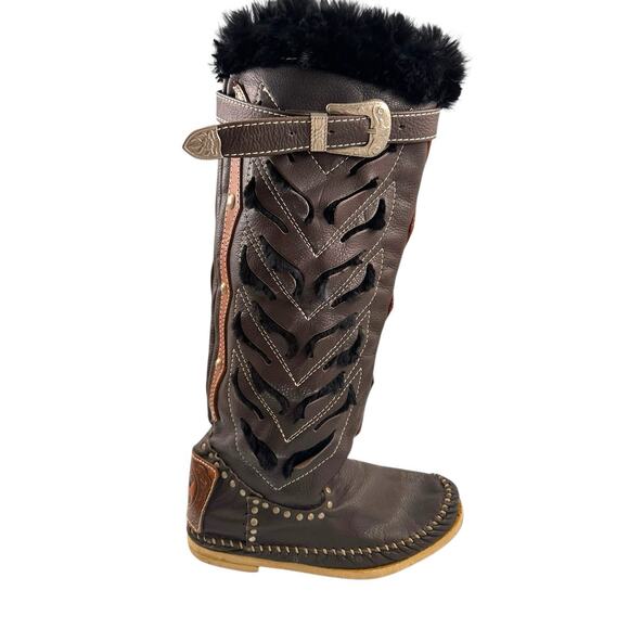 Hector Riccione Italy Indianini Boots Brown Fur Trim Studs Handmade Penny Lane 7 - Picture 6 of 16